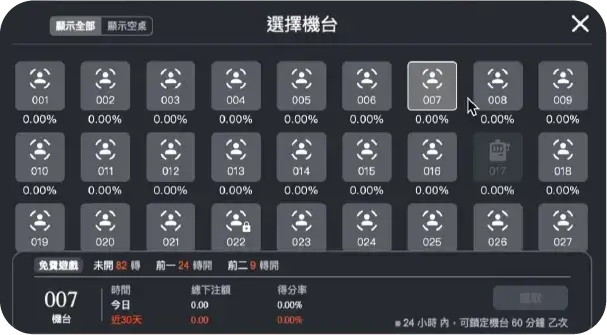 戰神賽特選擇機台的畫面