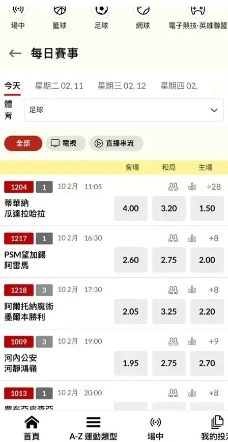 運彩投注 步驟3-選擇投注賽事